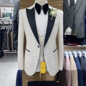 Men's White Textured Tuxedo